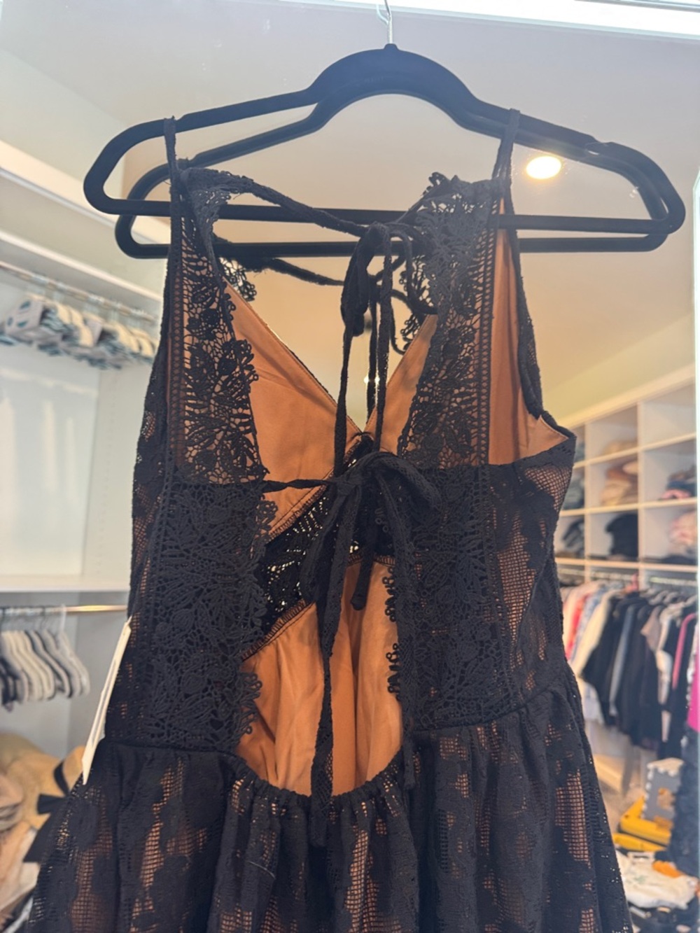 Joyfolie Black Lace High-Low Dress with Tan Underskirt - Picture 4 of 9